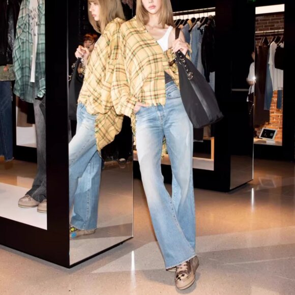 NWT R13 Yellow Checkered Cotton Shirt Frayed - Picture 5 of 11